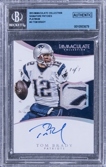 2015 Immaculate Collection Signature Platinum #41 Tom Brady Signed Patch Card (#1/1) - BGS Authentic 